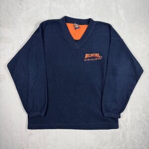 Y2K Mens Tipsy Silver Dollar City Wildfire Fleece V-Neck Pullover Navy Size S